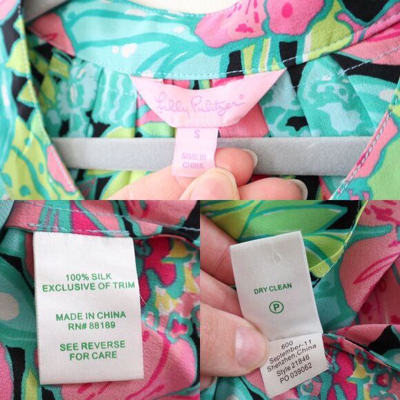 Lilly Pulitzer Size S 100% Silk Elsa Skip On It Top Blouse Frogs Floral - Picture 3 of 13